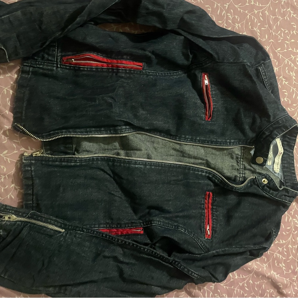 Tommy Hilfiger Black Denim Jacket with Red Details